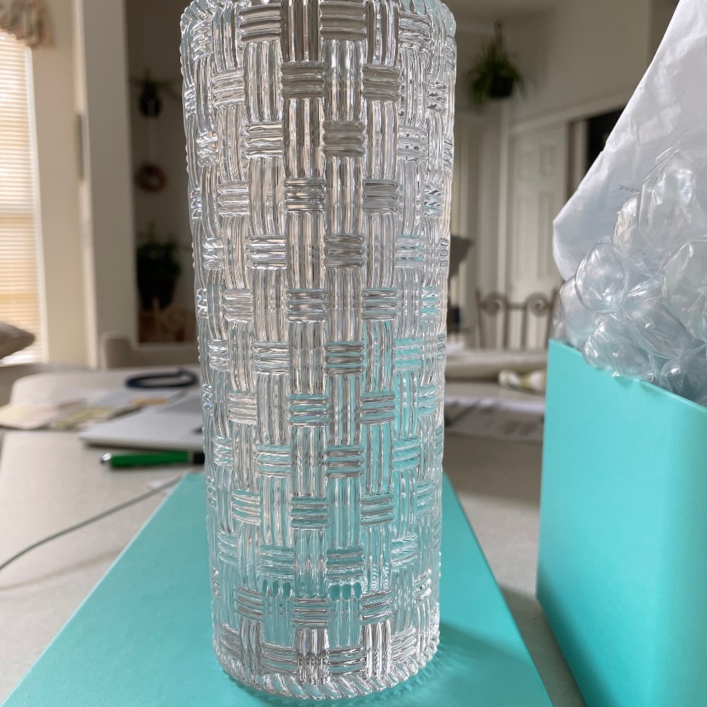 Gorgeous Tiffany woven crystal vase. Pristine condition.